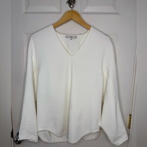 Tibi V-Neck Ivory Long Sleeve Lagenlook Oversized Blouse Top Size 4